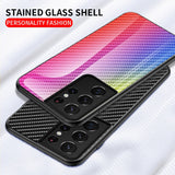 Luxury Carbon Fiber Pattern Tempered Glass Case For Samsung Galaxy S21 S20 Note 20 Series