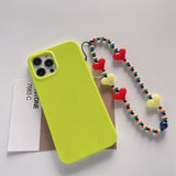 Soft Silicone Phone Case with Bohemian Acrylic Colorful Beaded Love Heart Lanyard For Iphone 12 11 XS Series