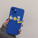 Cute Cartoon Bear Bracelet Blue Phone Case with Wristchain For iPhone 13 12 11 Series