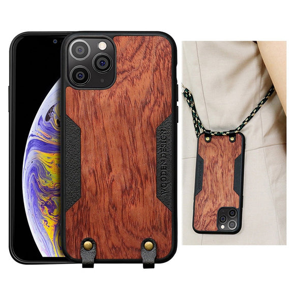 Solid Wood Crossbody Shoulder Strap Full Cover Lanyard Case for iPhone 12 & 11 Series