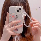 3D Bear Ear Flower Transparent Chain Silicone Case for iPhone 13 12 11 Pro Max