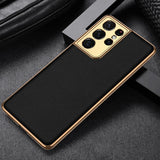 Luxury Plating Leather Texture Protective Case for Samsung Galaxy S21 Series