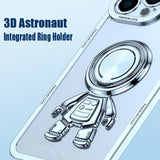 Plating 3D Astronaut Magnetic Ring Holder Case for iPhone 13 12 11 Series