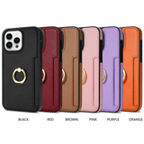 Ring Holder Card Slot Leather Wallet Case for iPhone 15 14 13 12 series