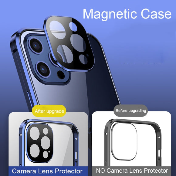 360 Metal Bumper Tempered Glass Magnetic Case Camera Lens Protector For iPhone 12 11 Series