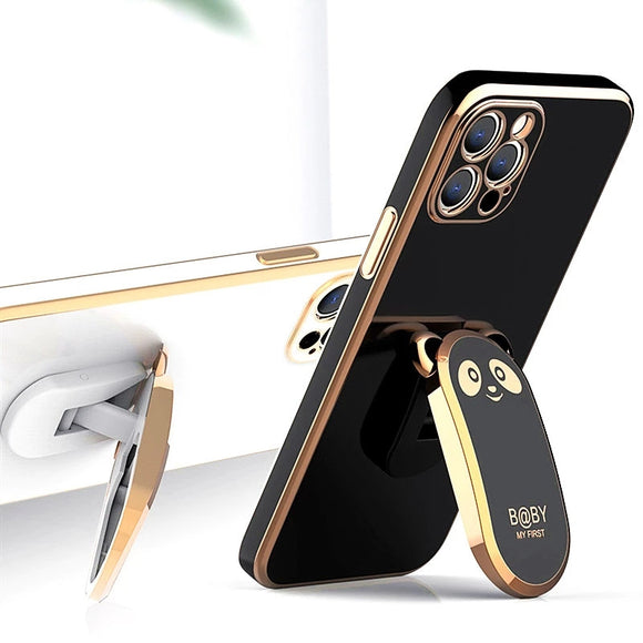 Luxury Square Plating Bear Folding Stand Case for iPhone 13 12 11 Series