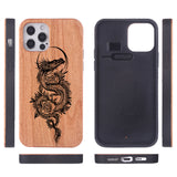 Engraved Dragon Solid Wooden Case for iPhone 13 12 11 Pro Max