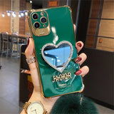 Plating Love Heart Mirror Fur Ball Glitter Case for iPhone 13 12 11 Pro Max