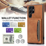 Triple Folded Matte Leather Wallet Card Slots Kickstand Flip Case for Samsung S22 S21 S20 Ultra Plus