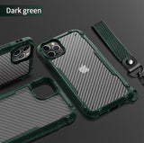 Shockproof Carbon Fiber Case with Wrist Strap For iPhone 12 11 Series