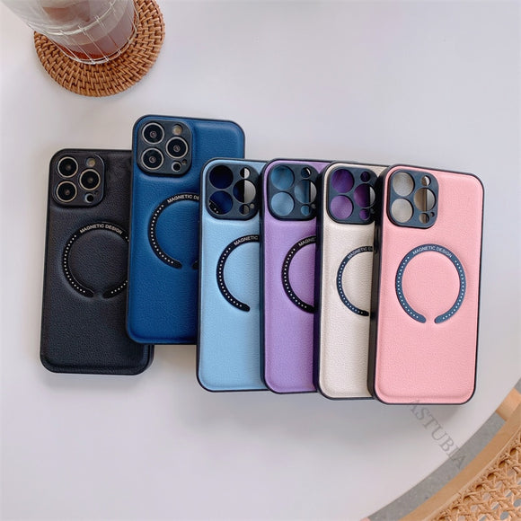 Luxury Soft Leather Magnetic Charging Case for iPhone 14 13 12 11 Pro Max