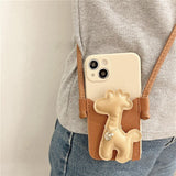 Cute 3D Giraffe Wrist Stand Crossbody Case for iPhone 13 12 11 Pro Max