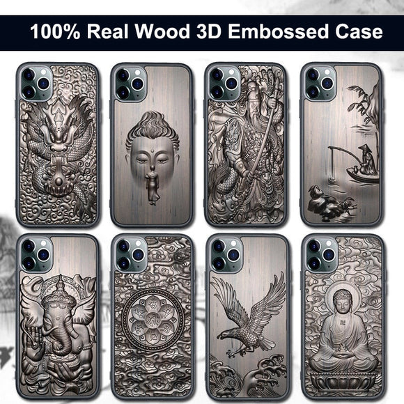 3D Relief Embossed Sandalwood Case for iPhone 13 12 Series