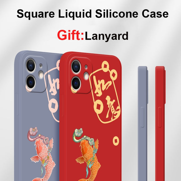 Carp Fish Square Liquid Silicone Case for iPhone 13 12 11 Series