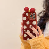 Cute Bowknot Fuzzy Plush Wave Point Phone Case For iPhone 13 12 11 Series