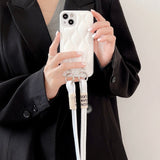 Double Chain Crossbody Lanyard Leather Back Case for iPhone 13 12 11 Series