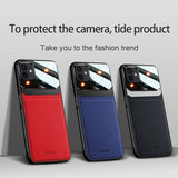 PU Leather Glass Back Cover Shockproof Case for iPhone 12 Series