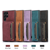 Triple Folded Matte Leather Wallet Card Slots Kickstand Flip Case for Samsung S22 S21 S20 Ultra Plus