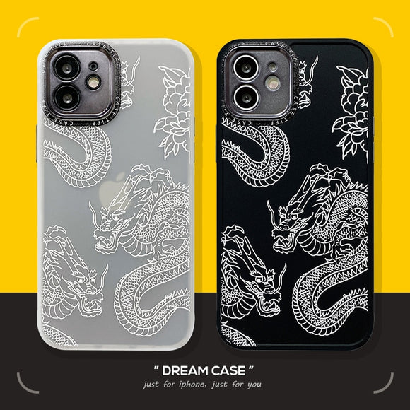 Fashion Dragon Pattern Lens Protection Soft Silicon Phone Case For iPhone 12 11 Series