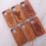 Engraved Dragon Solid Wooden Case for iPhone 13 12 11 Pro Max