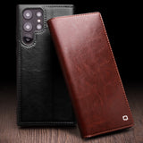 Genuine Leather Card Pocket Flip Case for S22 Ultra Plus