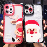 Cartoon Santa Claus Elk Soft TPU Merry Christmas Clear Phone Case For iPhone 13 12 11 Series