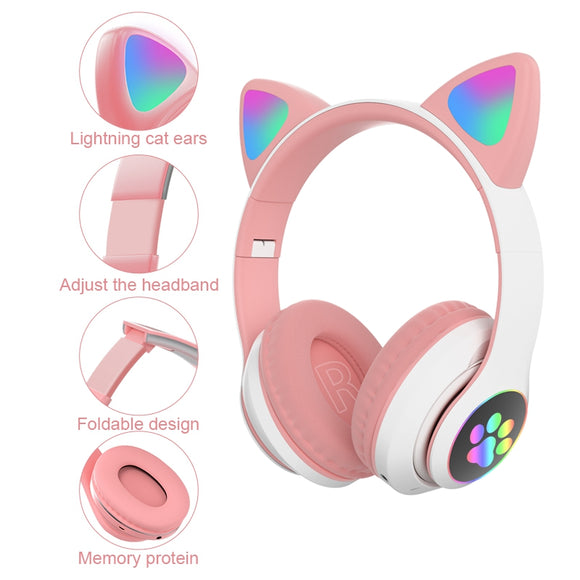 Led Flash Cute Cat Ears Wireless Headphone