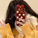 Cute Bowknot Fuzzy Plush Wave Point Phone Case For iPhone 13 12 11 Series