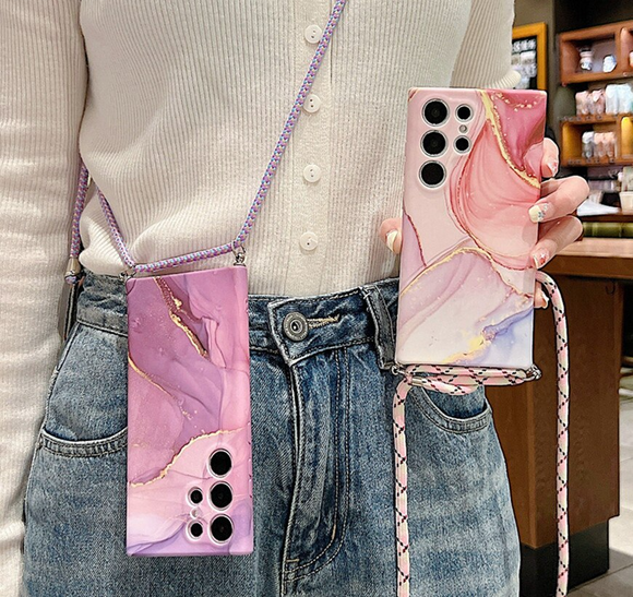 Luxury Marbling Crossbody Shoulder Strap Necklace Chain Case For Samsung S23 S22 series