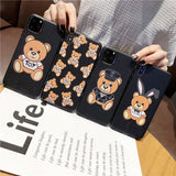 Leather Pattern Bear Soft TPU Silicone Case For iPhone 12 11 Series