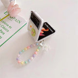 Transparent Daisy Flowers Pearl Bracelet Case for Galaxy Z Flip 3