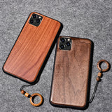Real Wooden Hard Shockproof Back Cover Case with Wood Lanyard for iPhone 12 & 11 Series