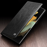 Genuine Leather Card Pocket Flip Case for S22 Ultra Plus