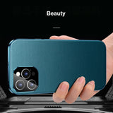 Hidden Buckle 360 Degree Full Protect PU Leather Tempered Glass Meta Case for iPhone 12 Series