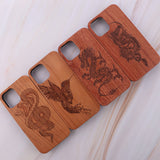 Engraved Dragon Solid Wooden Case for iPhone 13 12 11 Pro Max