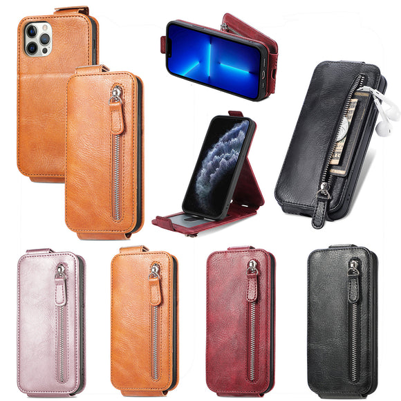 Luxury Leather Zipper Wallet Full Protection Shockproof Case for iPhone 13 12 Pro Max Mini