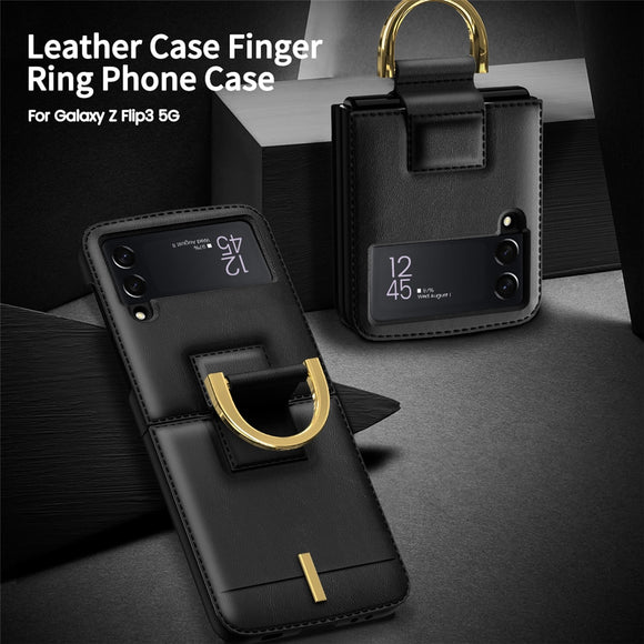Luxury PU Leather Case With Metal Lanyard Bracket For Samsung Galaxy Z Flip 3 5G