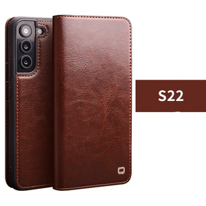 Genuine Leather Card Pocket Flip Case for S22 Ultra Plus