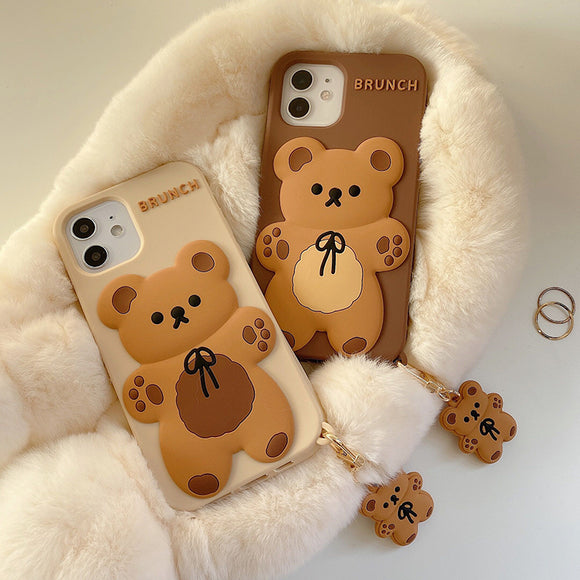 Cartoon Cute 3D Bear Doll Pendant High Quality Silicone Case for iPhone 13 12 11 series