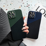 Carbon Fiber Stripe Lens Protection Case for iPhone 13 12 Series