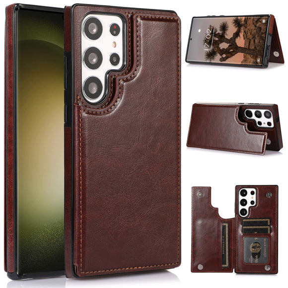 PU Leather Magnetic Closure Wallet Case for Samsung Galaxy S23 Ultra Plus