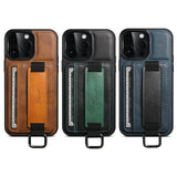 PU Leather Card Slot Wallet Case with Stand Feature Wrist Strap For iPhone 15 series
