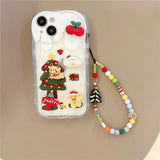3D Christmas Cartoon Elk Bear Tree Snowman Candy Phone Case With Bracelet For iPhone 15 14 13 12 Series
