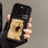 Cute Yawning Sleepy Cat Camera Lens Protector Silicone Case For iPhone 15 14 13 12 series