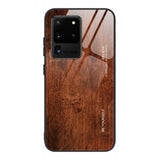 Tempered Glass Wooden Marble Pattern Soft Silicone Case for Samsung S20 Series