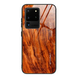 Tempered Glass Wooden Marble Pattern Soft Silicone Case for Samsung S20 Series