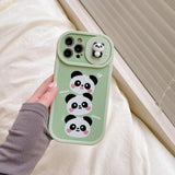 Stacked Strawberry Pink Bear Panda with Sliding Camera Lens Protection Case For iPhone 14 13 12 series