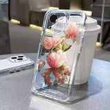 Luxury Shockproof Rose Flower Painting Soft Clear Case For iPhone 14 13 12 series