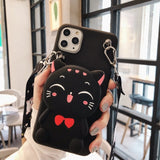 Cartoon Silicone Cat Unicorn Flower Case with Strap For iPhone 12 11 Series