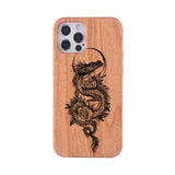 Engraved Dragon Solid Wooden Case for iPhone 13 12 11 Pro Max